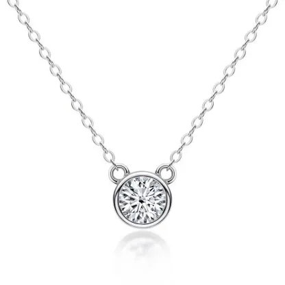 Moissanite Solitaire Round Bezel Sterling Silver Necklace Pendant-Sterling Silver-lornajewelry