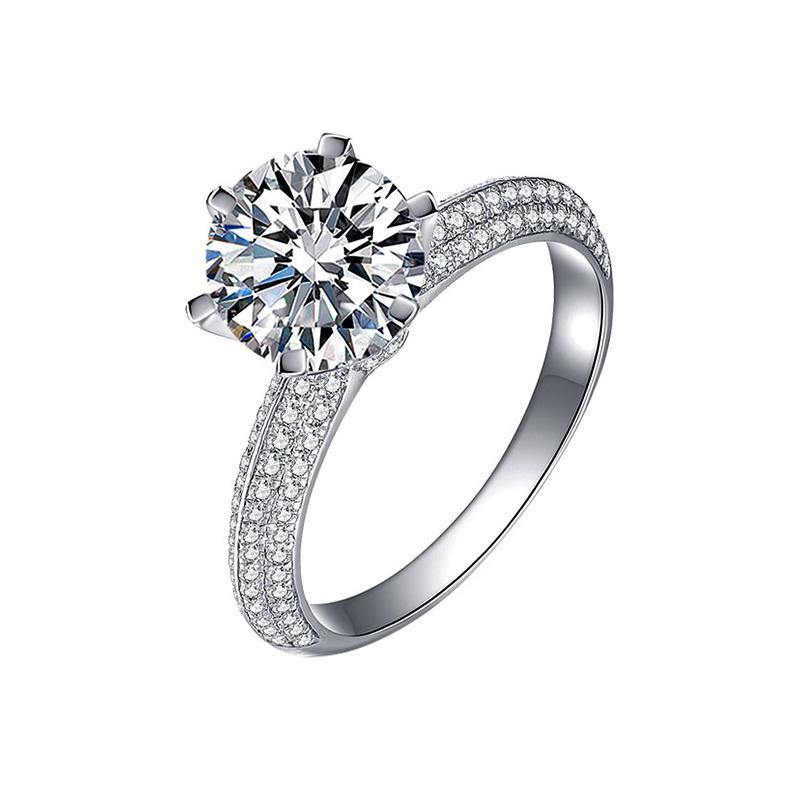 1Ct/2Ct/3Ct Moissanite Knife Edge Pave Sterling Silver Engagement Ring-Sterling Silver-lornajewelry