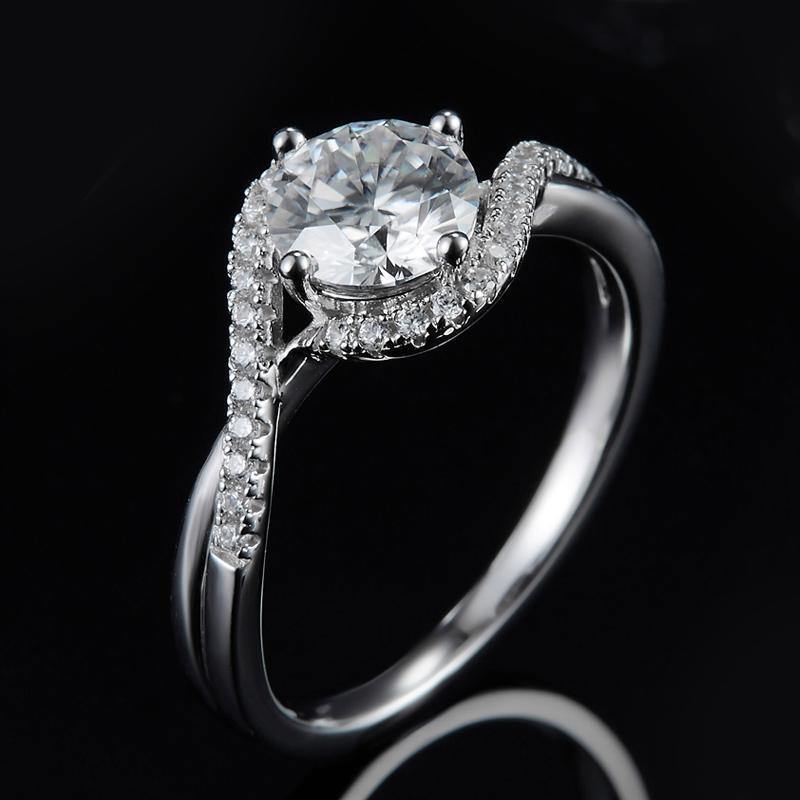 1Ct Moissanite Round Angel Eyes Sterling Silver Engagement Ring-Sterling Silver-lornajewelry