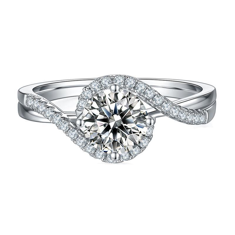 1Ct Moissanite Round Angel Eyes Sterling Silver Engagement Ring-Sterling Silver-lornajewelry