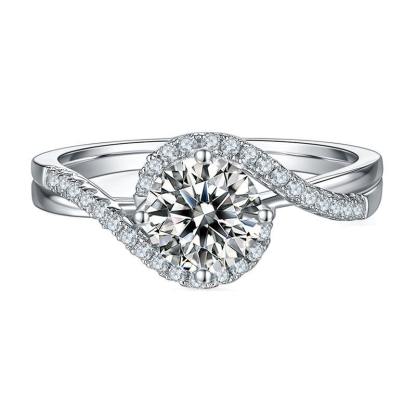 1Ct Moissanite Round Angel Eyes Sterling Silver Engagement Ring-Sterling Silver-lornajewelry