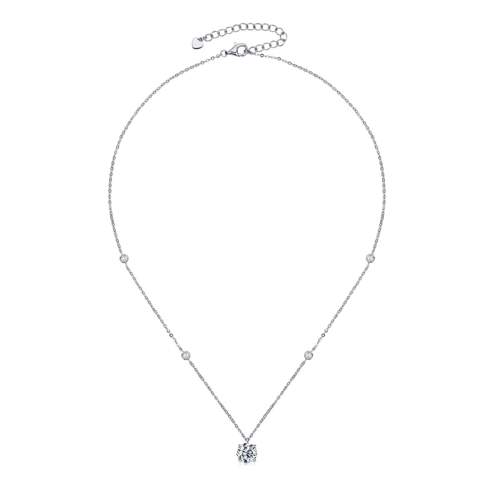 Moissanite 2.0 Carat Round Cut Pendant Necklace-Sterling Silver-lornajewelry