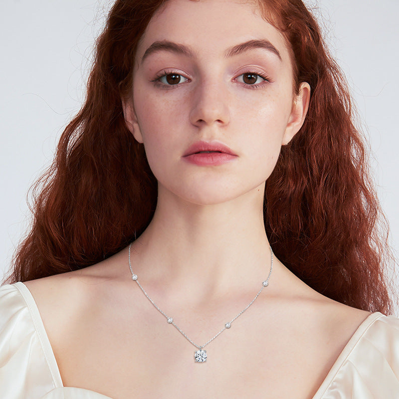 Moissanite 2.0 Carat Round Cut Pendant Necklace-Sterling Silver-lornajewelry
