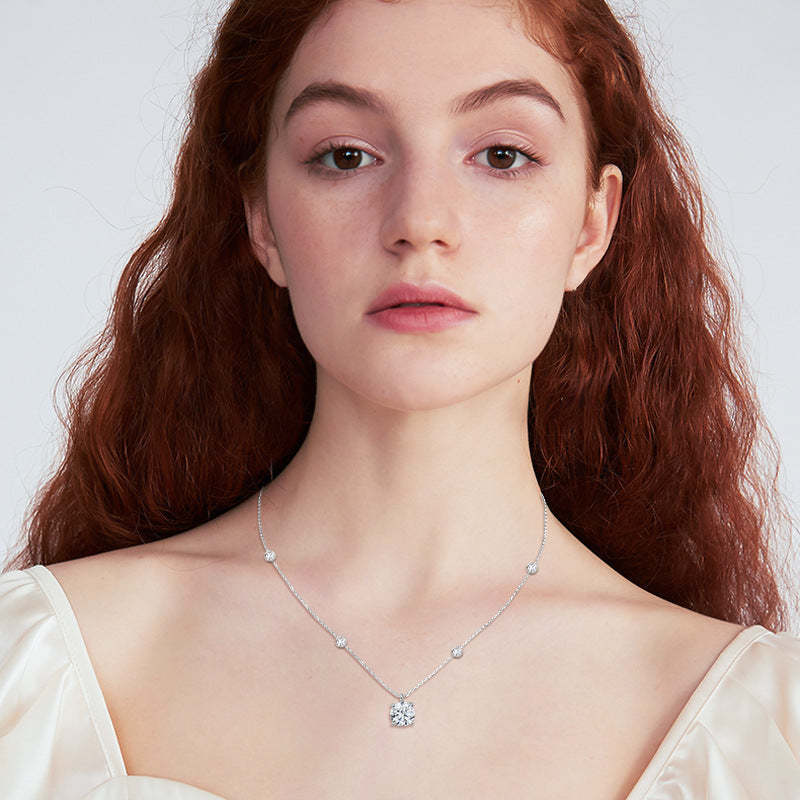 Moissanite 2.0 Carat Round Cut Pendant Necklace-Sterling Silver-lornajewelry