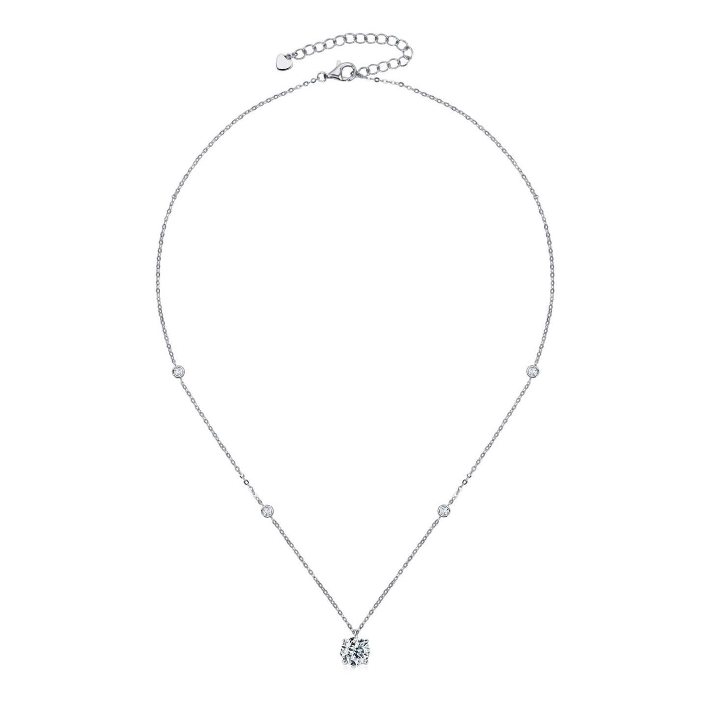 Moissanite 2.0 Carat Round Cut Pendant Necklace-Sterling Silver-lornajewelry