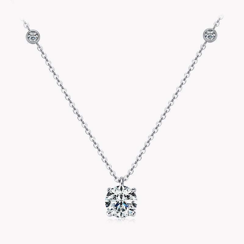 Moissanite 2.0 Carat Round Cut Pendant Necklace-Sterling Silver-lornajewelry