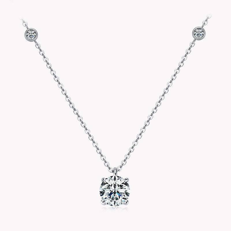 Moissanite 2.0 Carat Round Cut Pendant Necklace-Sterling Silver-lornajewelry
