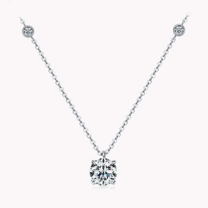 Moissanite 2.0 Carat Round Cut Pendant Necklace-Sterling Silver-lornajewelry