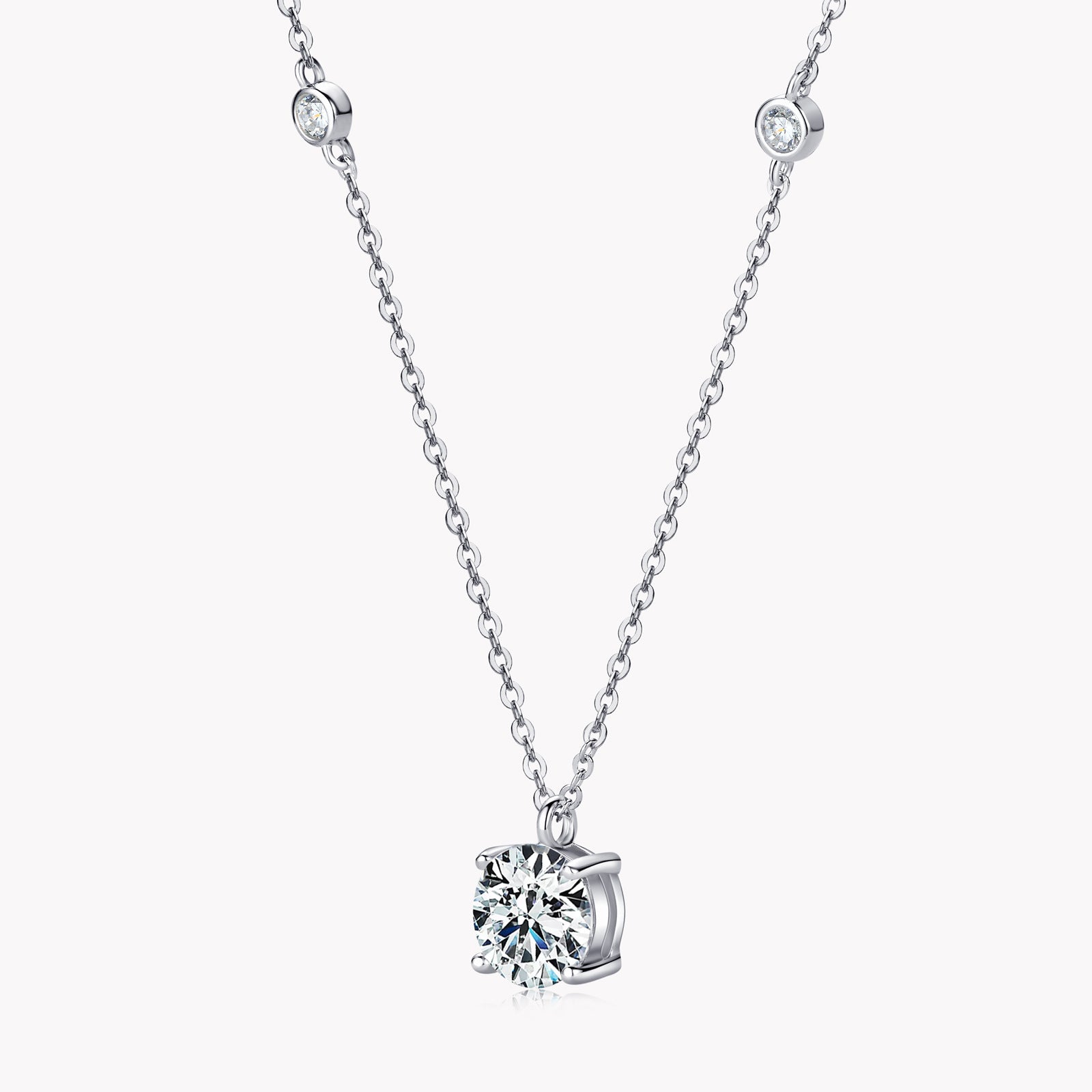 Moissanite 2.0 Carat Round Cut Pendant Necklace-Sterling Silver-lornajewelry