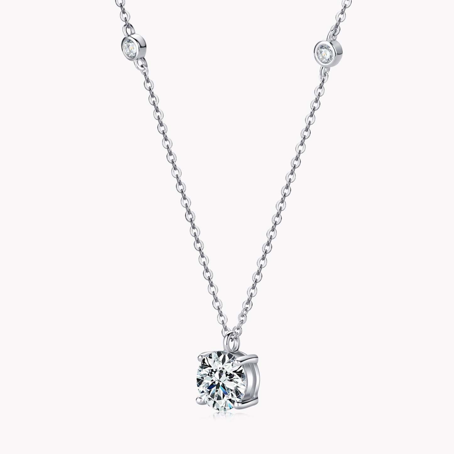 Moissanite 2.0 Carat Round Cut Pendant Necklace-Sterling Silver-lornajewelry