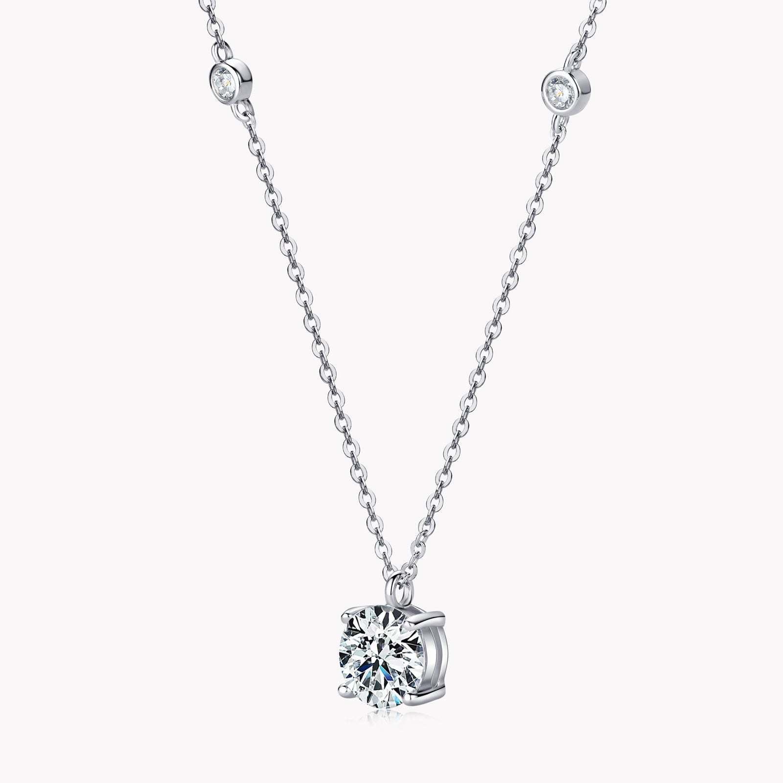 Moissanite 2.0 Carat Round Cut Pendant Necklace-Sterling Silver-lornajewelry