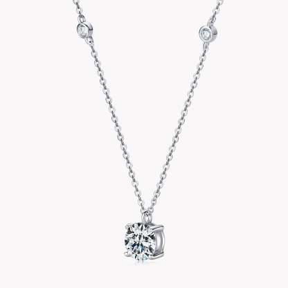 Moissanite 2.0 Carat Round Cut Pendant Necklace-Sterling Silver-lornajewelry
