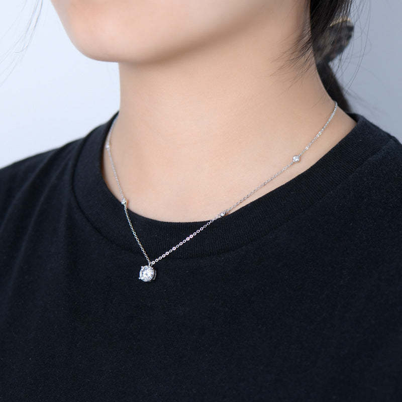 Moissanite 2.0 Carat Round Cut Pendant Necklace-Sterling Silver-lornajewelry