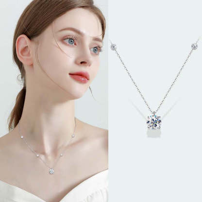 Moissanite 2.0 Carat Round Cut Pendant Necklace-Sterling Silver-lornajewelry