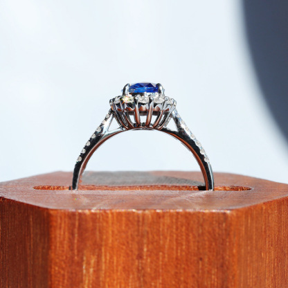 2.5Ct Oval Cut Blue Sapphire Halo Design Ring-Sterling Silver-lornajewelry