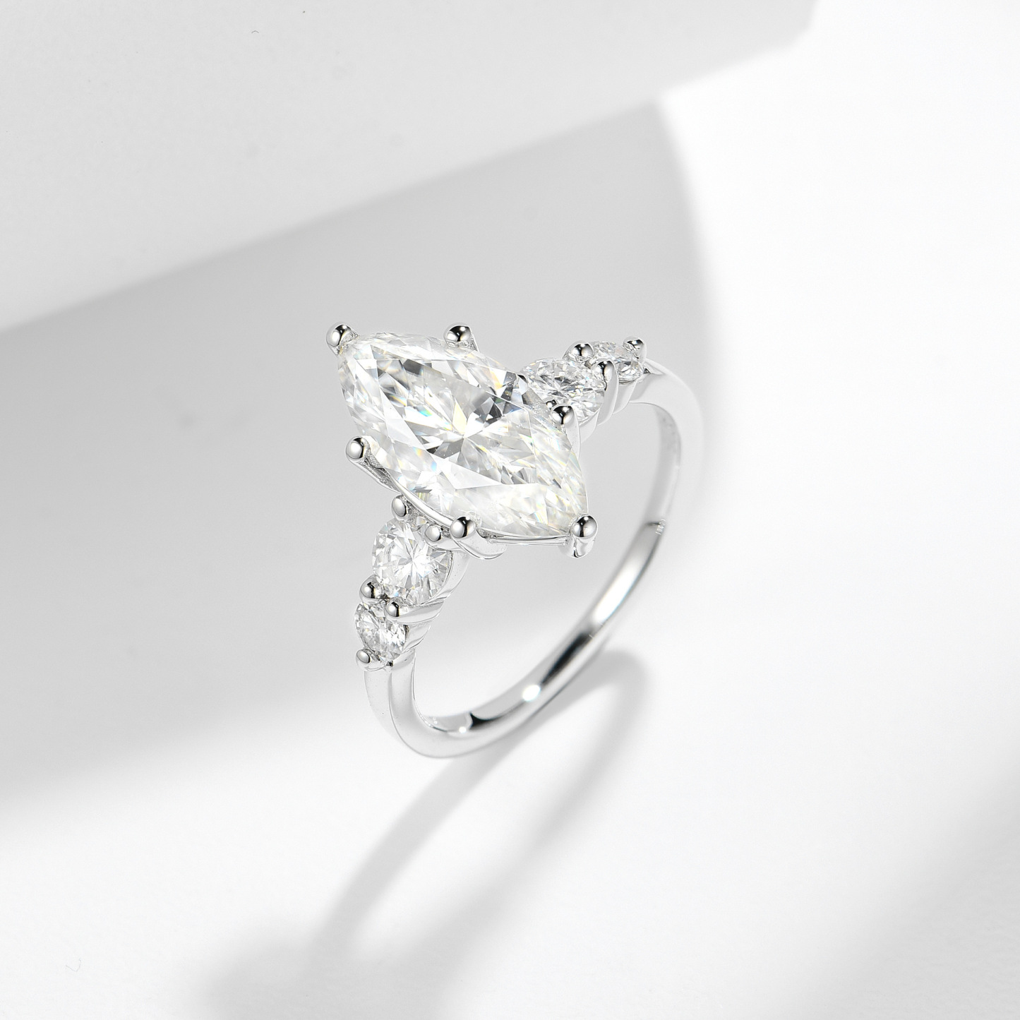 3Ct Moissanite Marquise Cut Side Chic Five-Stone Sterling Silver Engagement Ring