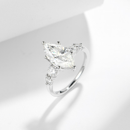 3Ct Moissanite Marquise Cut Side Chic Five-Stone Sterling Silver Engagement Ring
