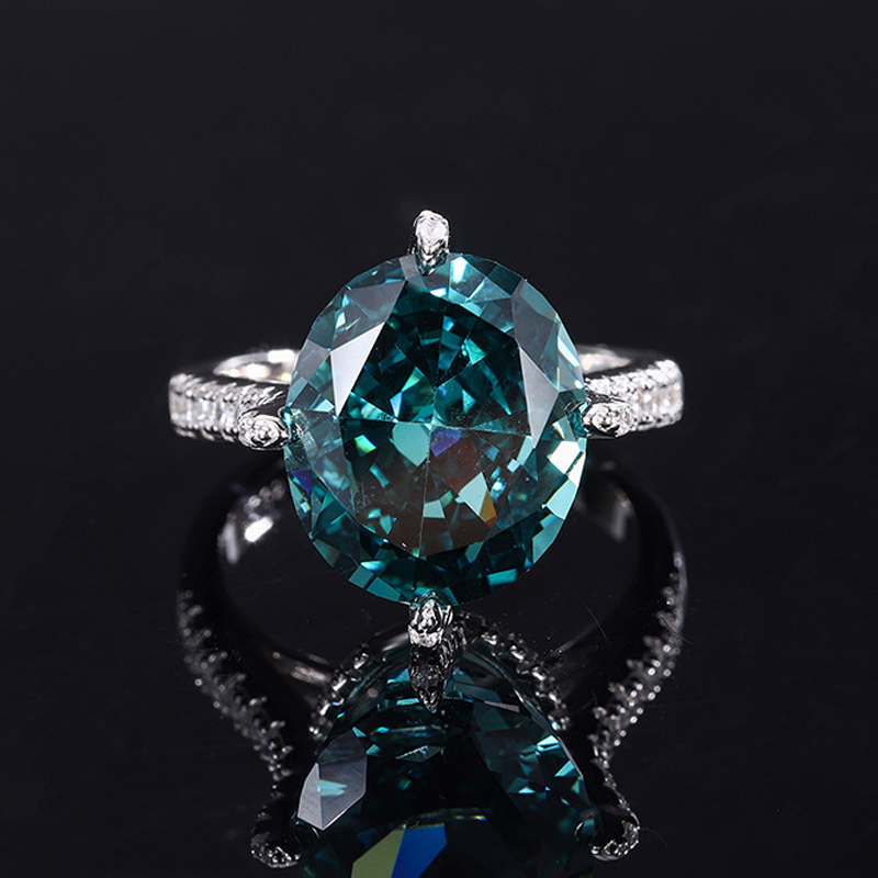 11Ct Green Oval Cut Pave Setting Ring-Sterling Silver-lornajewelry