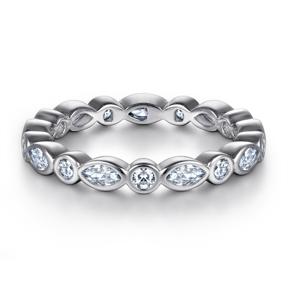 Bezel Marquise Round Full Eternity Wedding Band-Sterling Silver-lornajewelry