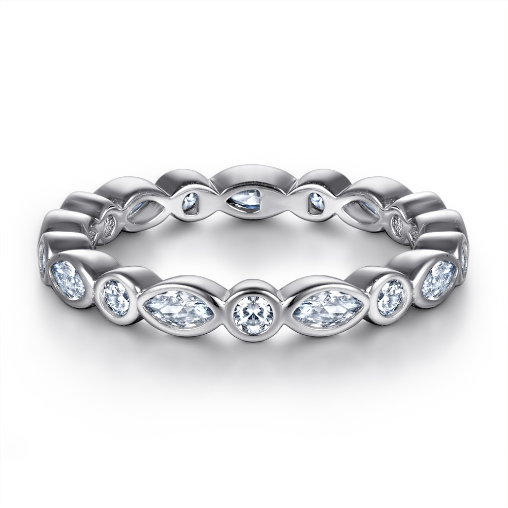Bezel Marquise Round Full Eternity Wedding Band-Sterling Silver-lornajewelry