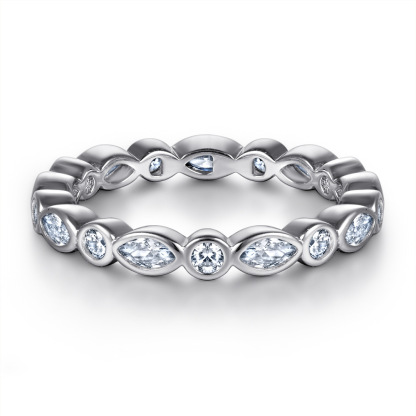 Bezel Marquise Round Full Eternity Wedding Band-Sterling Silver-lornajewelry