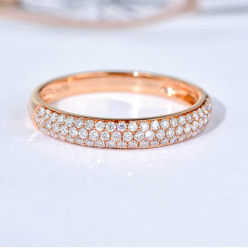 Exclusive 3 Rows Round Cut Half Wedding Band for Women In Sterling Silver-Sterling Silver-lornajewelry