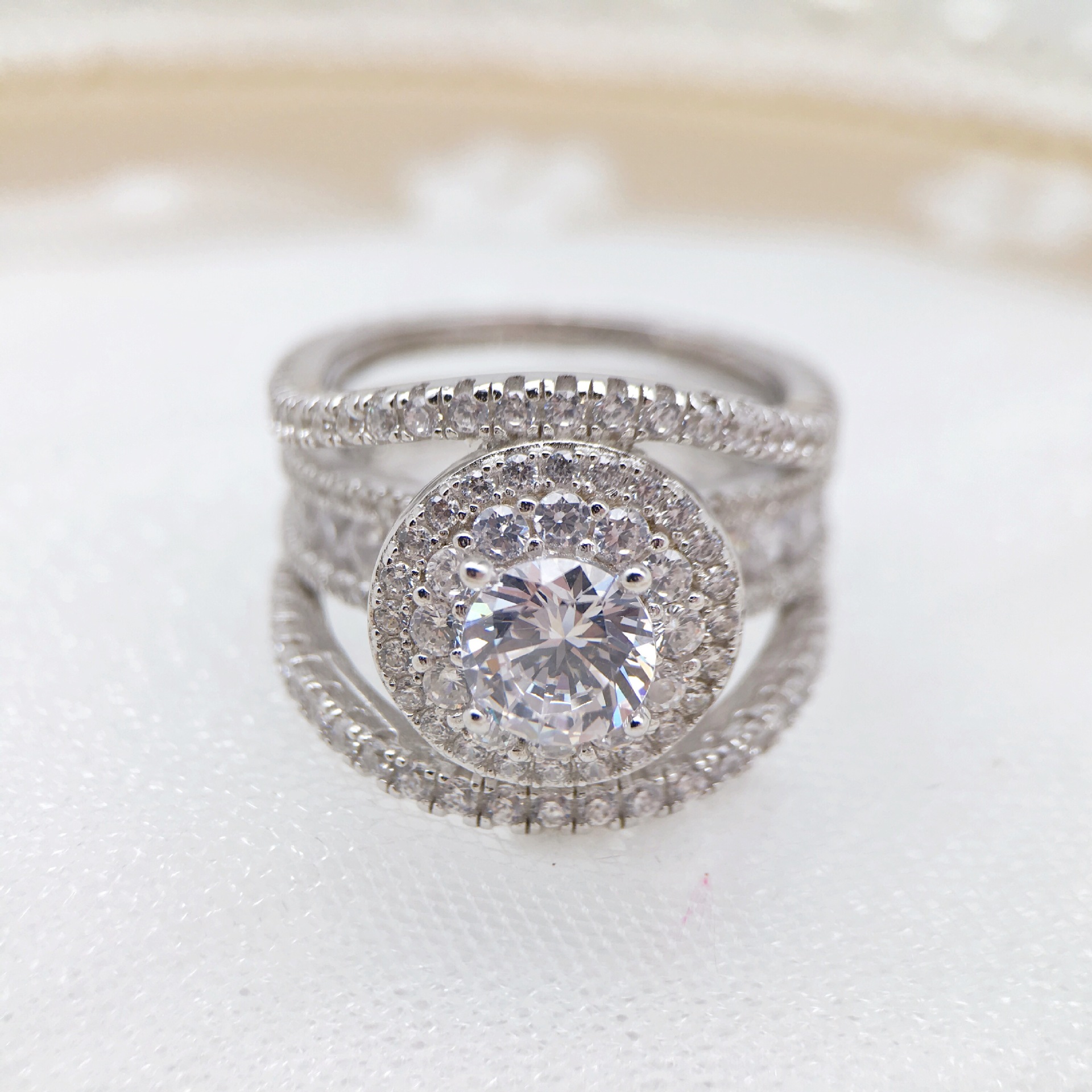 1Ct Luxurious Double Halo Full Eternity Insert Wedding Ring Set in Sterling Silver