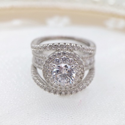 1Ct Luxurious Double Halo Full Eternity Insert Wedding Ring Set in Sterling Silver