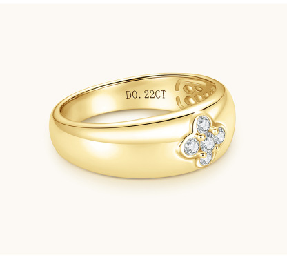 Moissanite Fashion Four Leaf Clover Wide Wedding Band Ring In Sterling Silver