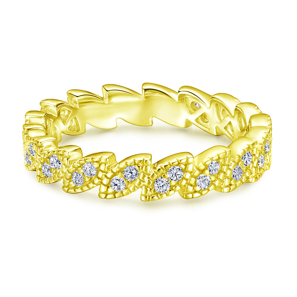 925 Sterling Silver Leaf Promise Yellow Gold Rose Gold White Wedding Band