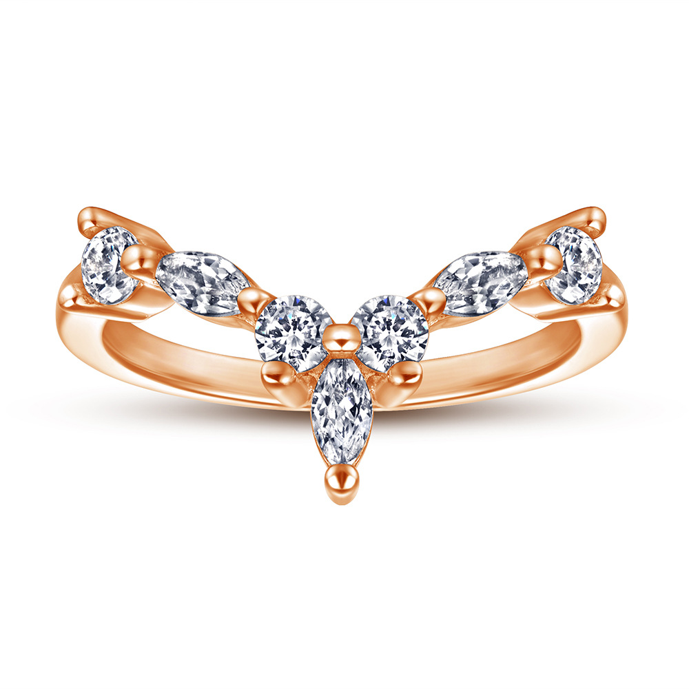 S925 Sterling Silver Crown Bridal Rings for Wedding V Design Ring Dazzling Marquise Wedding Band 