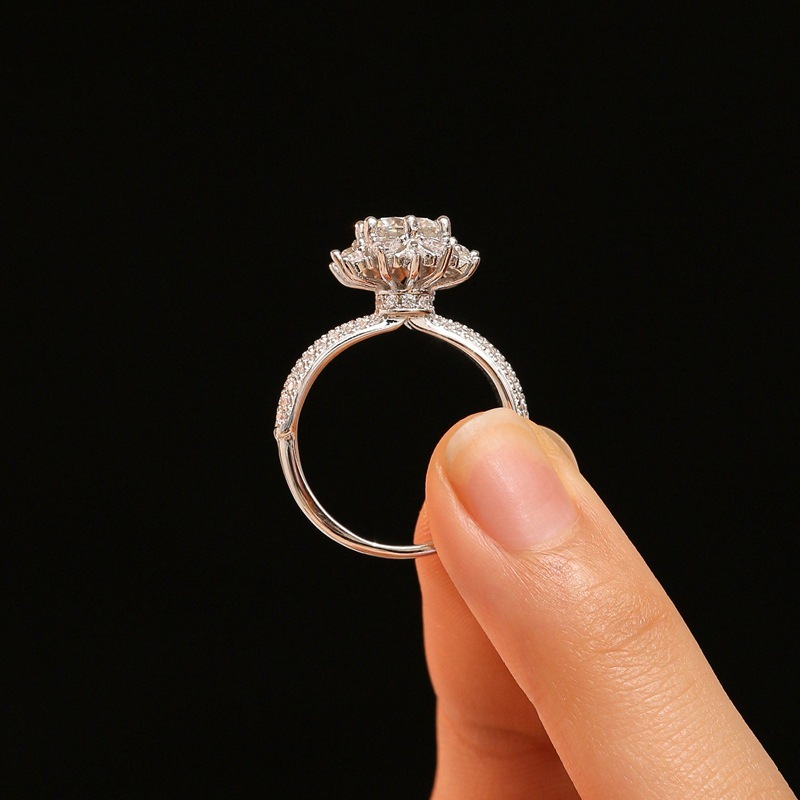 1Ct Moissanite Floral Halo Pave Engagement Ring