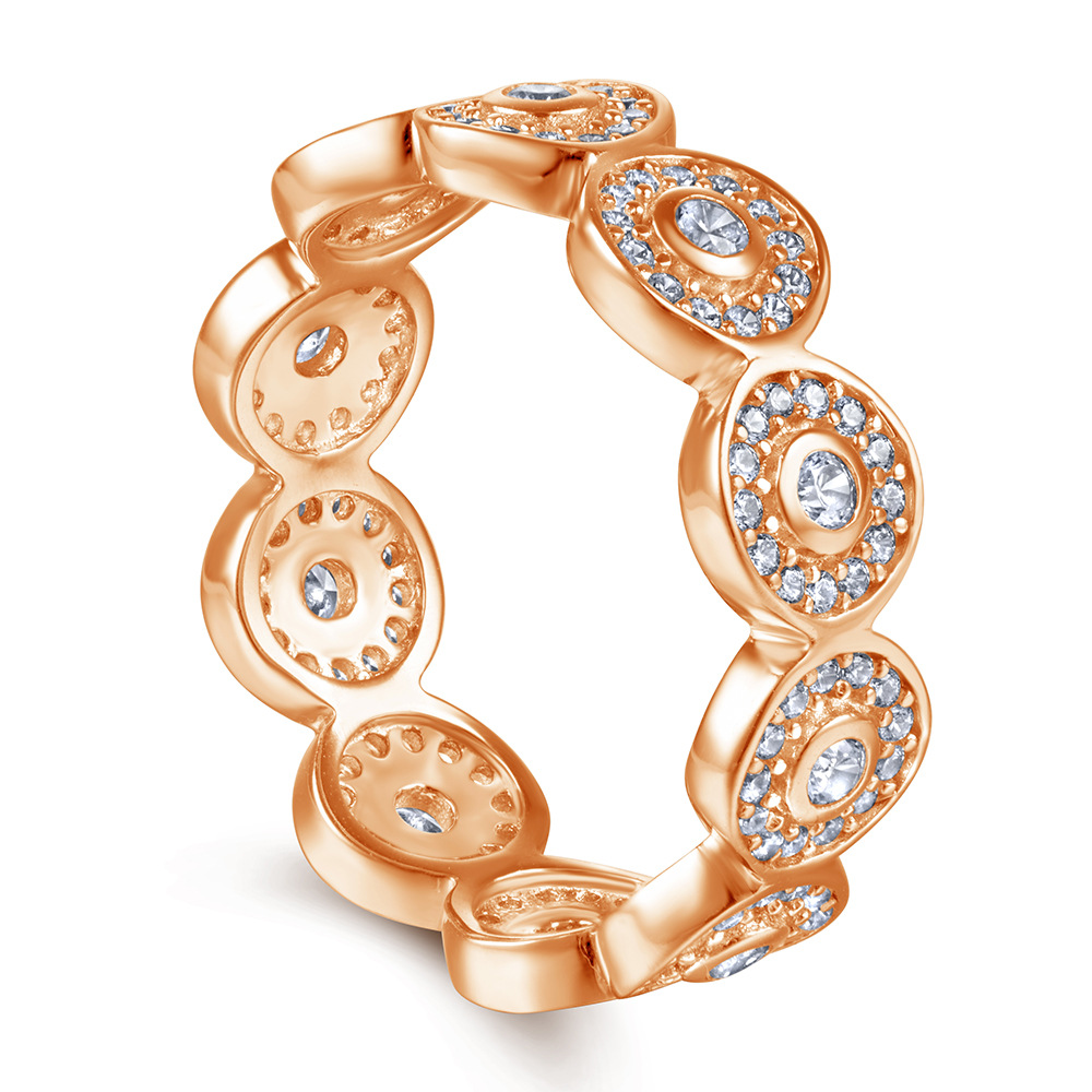 Sterling Silver Round Pattern Rose Gold White Wedding Band