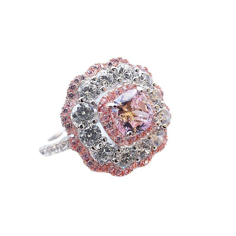 2Ct Cushion Cut Double Halo Pink Gemstone Ring-Sterling Silver-lornajewelry