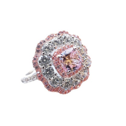 2Ct Cushion Cut Double Halo Pink Gemstone Ring-Sterling Silver-lornajewelry