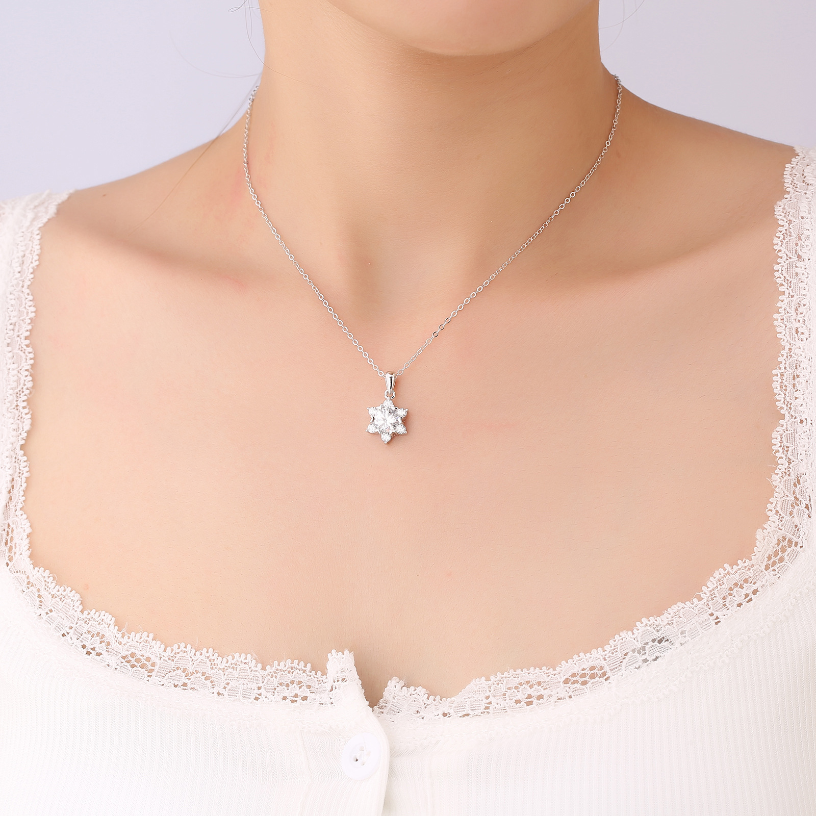 1CT Moissanite Classic Snowflake Necklace in 925 Sterling Silver