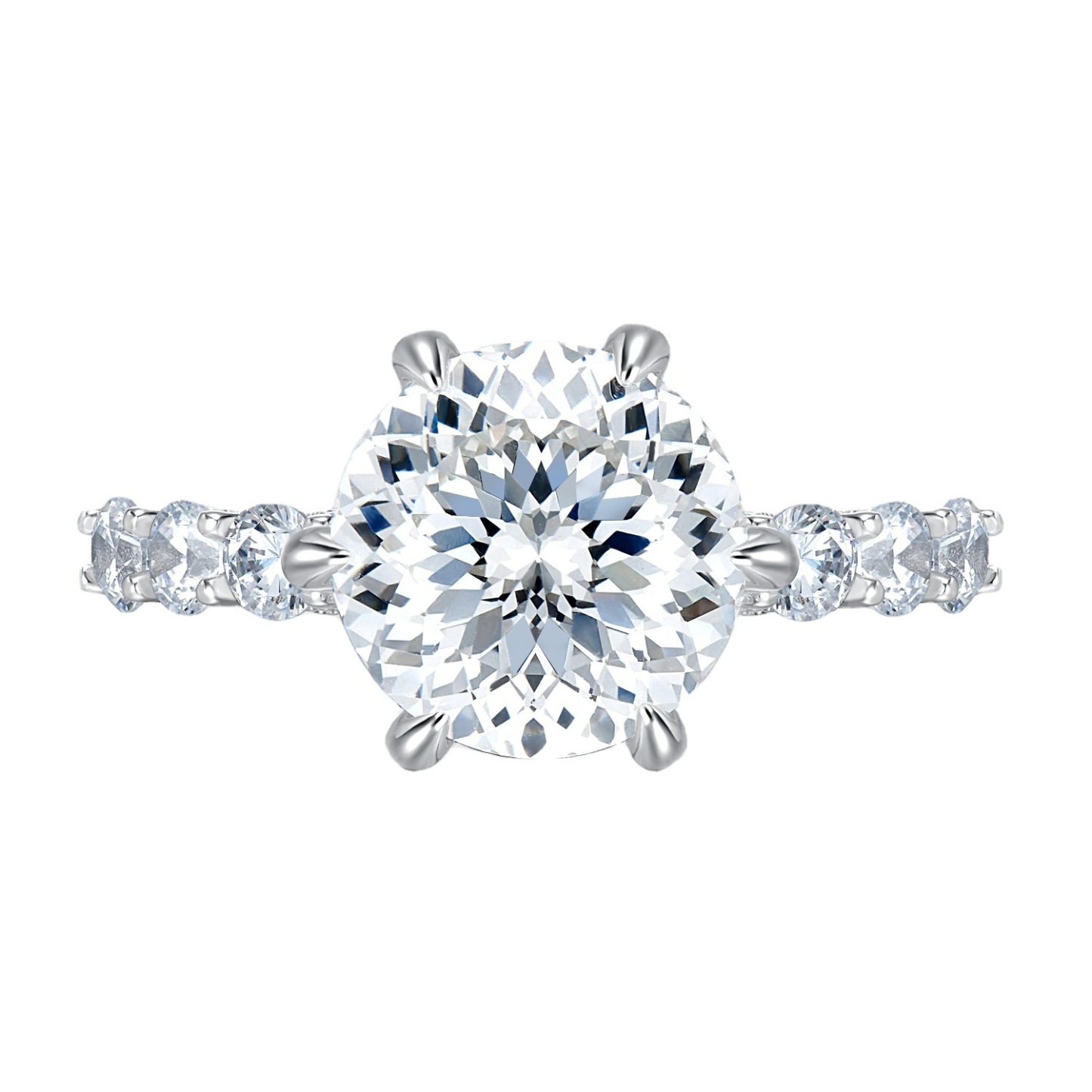 5Ct White Round Cut Prong Setting Ring-Sterling Silver-lornajewelry