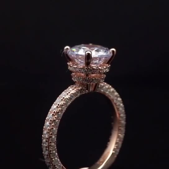 2Ct Round Cut  Rose Gold Full Pave Engagement Ring In Sterling Silver