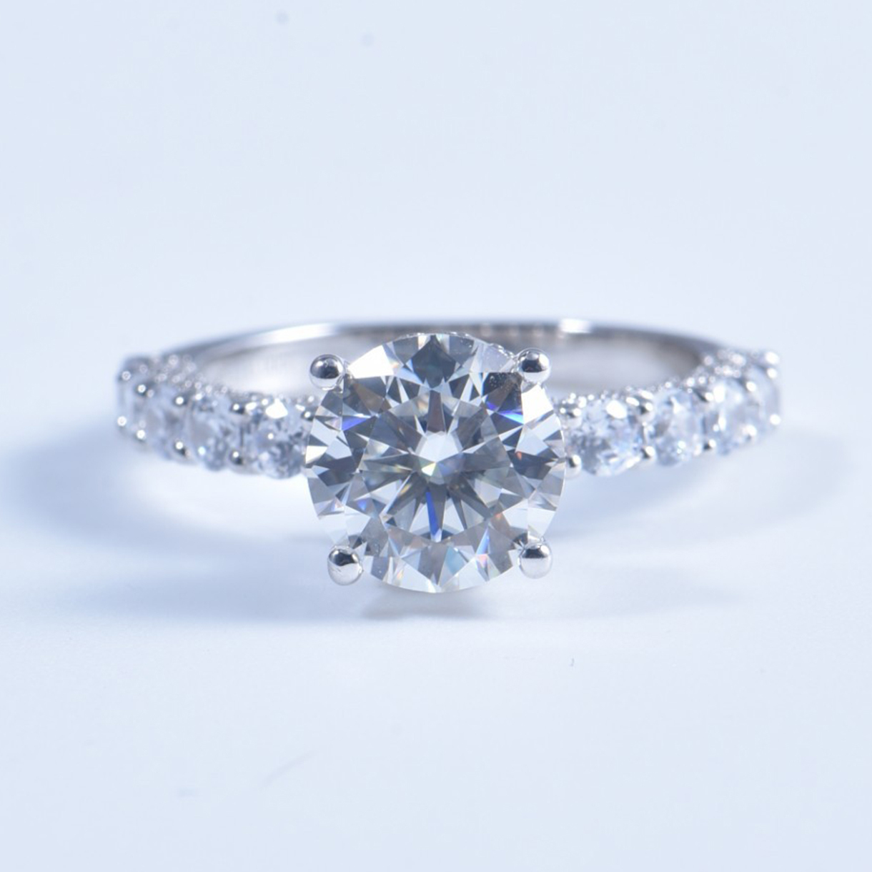 3Ct Moissanite Round Side Stone Engagement Ring