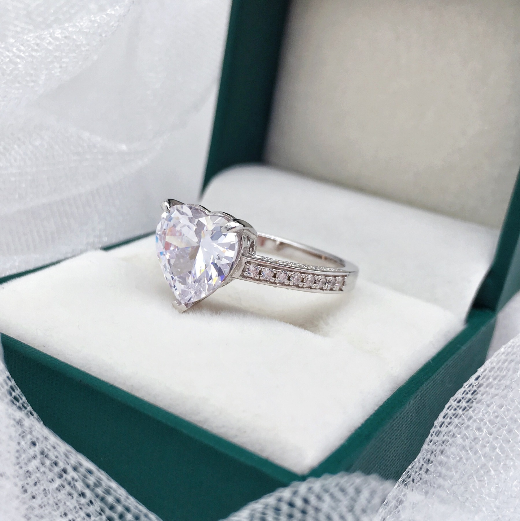 3.5Ct Heart Cut Exquisite Pave Engagement Ring in Sterling Silver