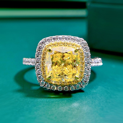 2.5Ct Cushion Cut Yellow Gemstone Double Halo Design Ring-Sterling Silver-lornajewelry