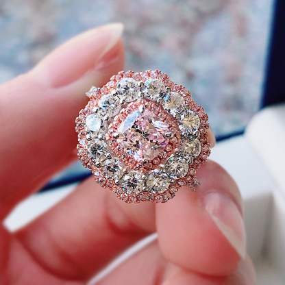 2Ct Cushion Cut Double Halo Pink Gemstone Ring-Sterling Silver-lornajewelry