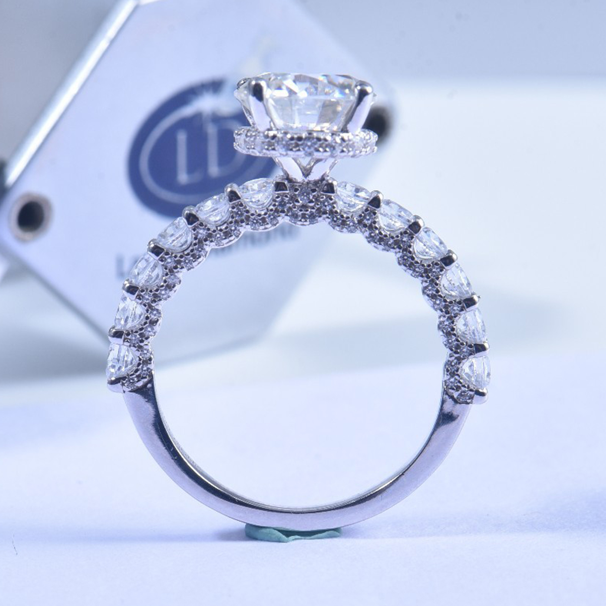 3Ct Moissanite Round Side Stone Engagement Ring