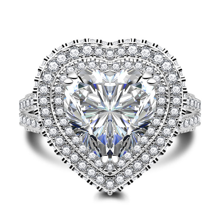 3.5Ct Heart Cut Double Halo Split Shank Exquisite Pave Engagement Ring
