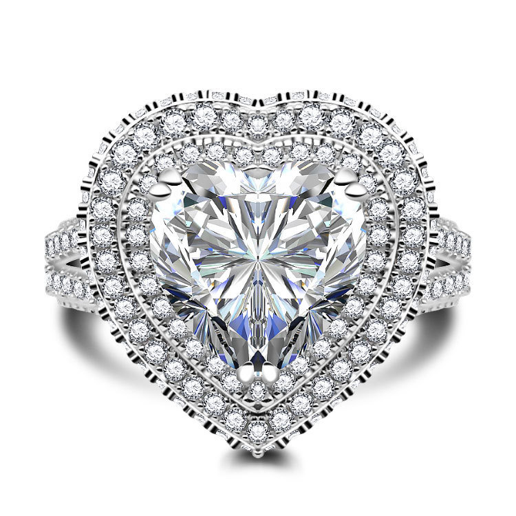 3.5Ct Heart Cut Double Halo Split Shank Exquisite Pave Engagement Ring