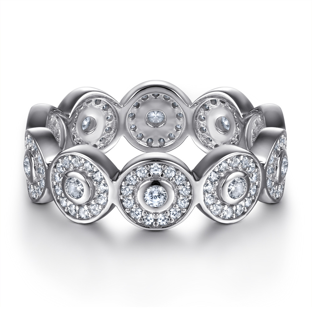 Sterling Silver Round Pattern Rose Gold White Wedding Band