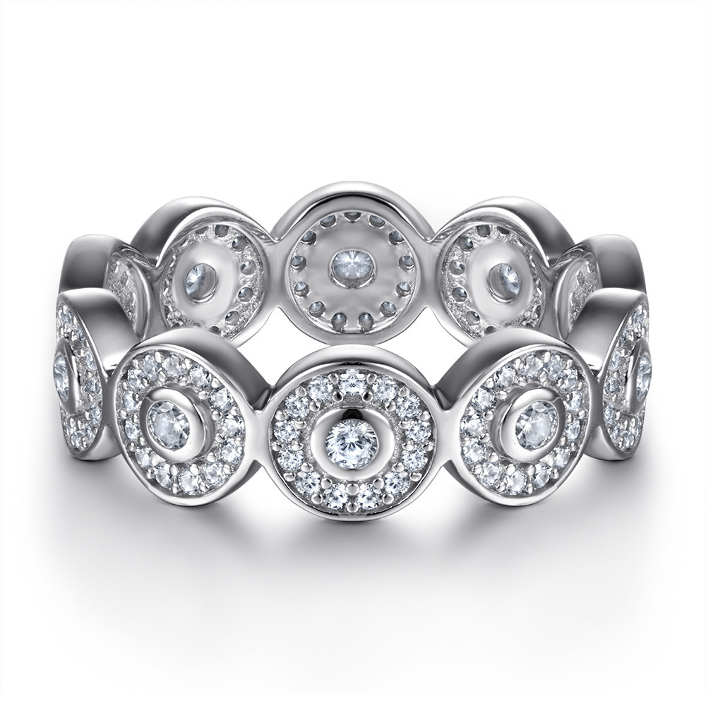 Sterling Silver Round Pattern Rose Gold White Wedding Band