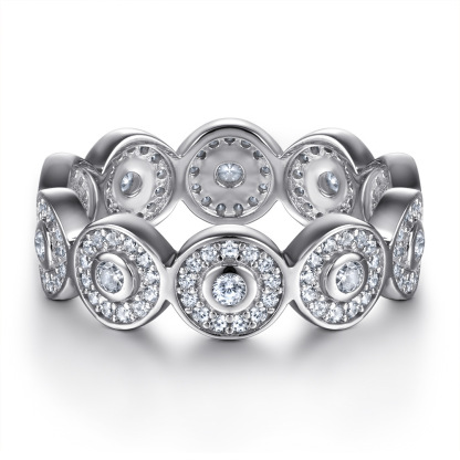 Sterling Silver Round Pattern Rose Gold White Wedding Band