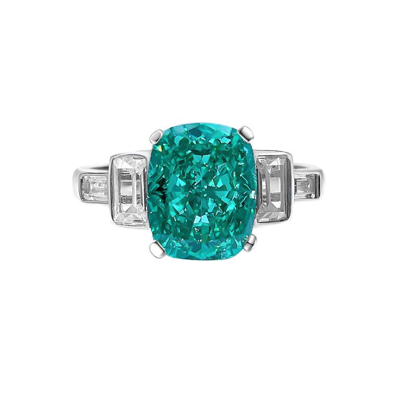4Ct Green Cushion Cut Baguette Side Stone Setting Ring-Sterling Silver-lornajewelry