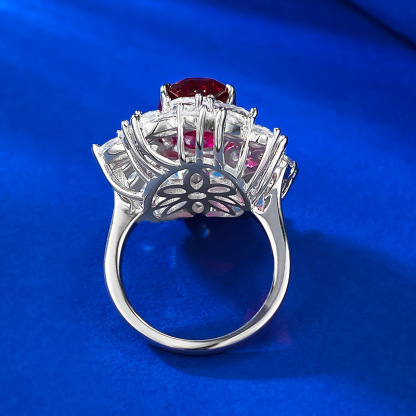 4Ct Ruby Oval Cut Marquise Halo Setting Ring-Sterling Silver-lornajewelry